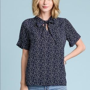 NWOT LES AMIS navy polka dot bow tie blouse